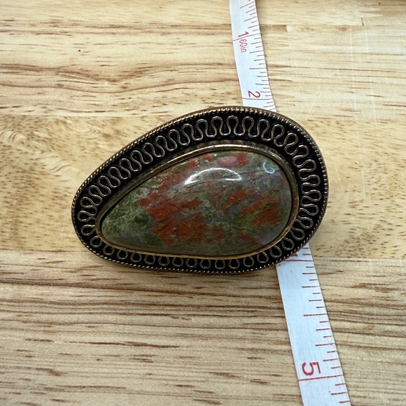 Unakite Statement Ring Elegant Green and Red Stone Tested Size 5 - Picture 6 of 15